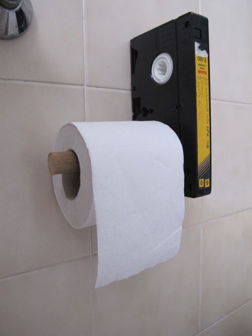 VHS Toilet Paper Holder Makes Your Bathroom Visit Fun! VHS Toilet Paper Holder Makes Your Bathroom Visit Fun!