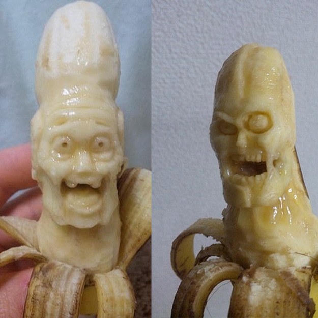Banana Carvings of Zombies, Superheroes & Dragons