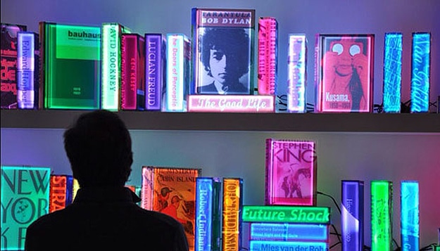 A Futuristic Digital Library Created With Colorful LED Books A Futuristic Digital Library Created With Colorful LED Books