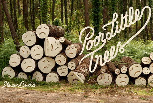 Poor Little Trees: Cut Down Forest Trees With Sad Faces Poor Little Trees: Cut Down Forest Trees With Sad Faces