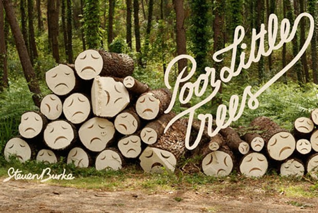 Poor Little Trees: Cut Down Forest Trees With Sad Faces