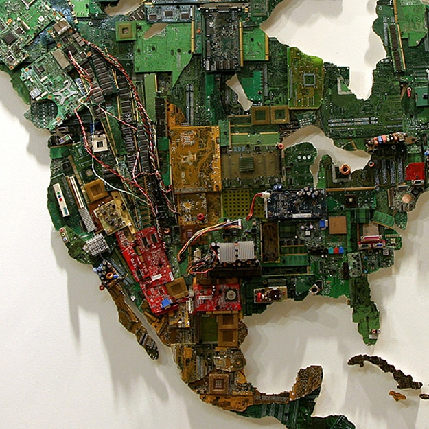 A World Map Created From Recycled Computer Parts