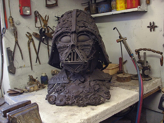 Badass Darth Vader Bust Created From Tarnished Spoons & Old Junk Badass Darth Vader Bust Created From Tarnished Spoons & Old Junk