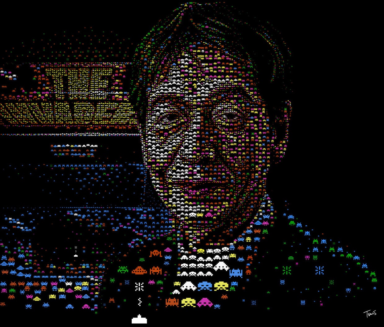 The Invaders: Impressive Space Invaders 8-Bit Mosaic Portrait The Invaders: Impressive Space Invaders 8-Bit Mosaic Portrait