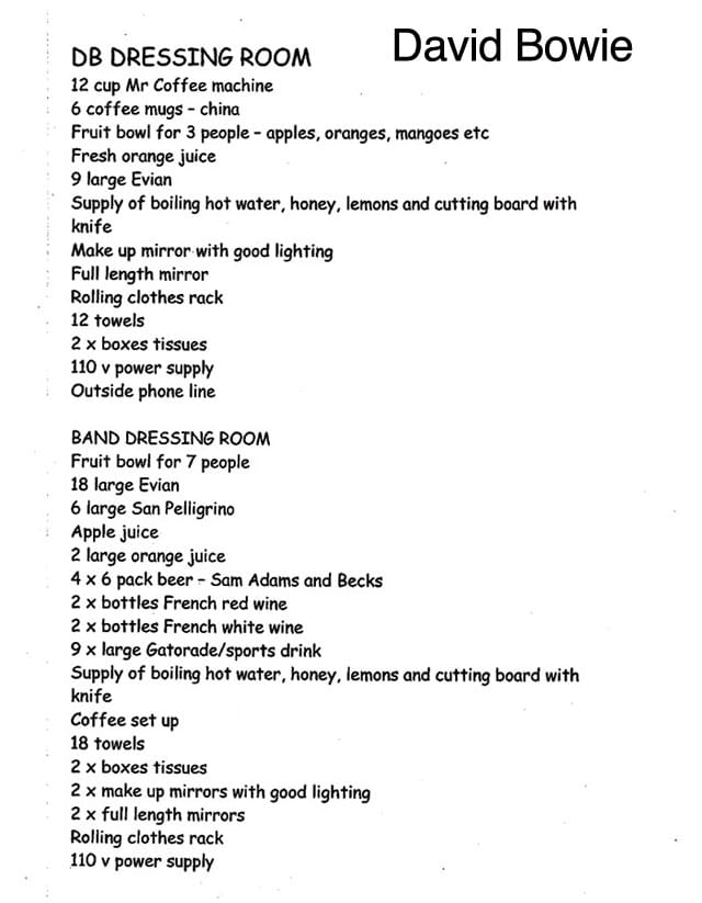 14 Dressing Room Diva Demand Lists Of Your Favorite Artists