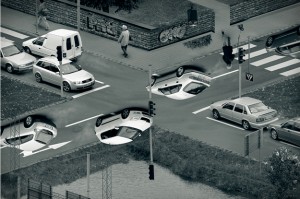 Cars Crossing Busy Street