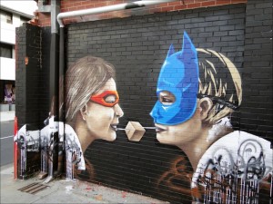 Batman Mask Couple Street Art