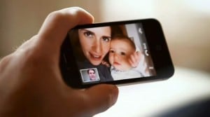 Family having a video chat on an iPhone