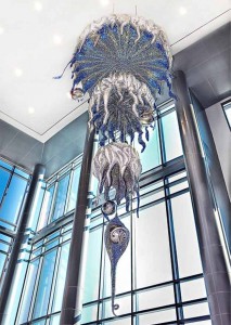ceiling fixture display blue and silver