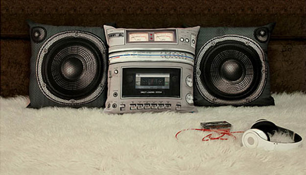 Retro Cool Style: Boombox Pillows Complete With Speakers