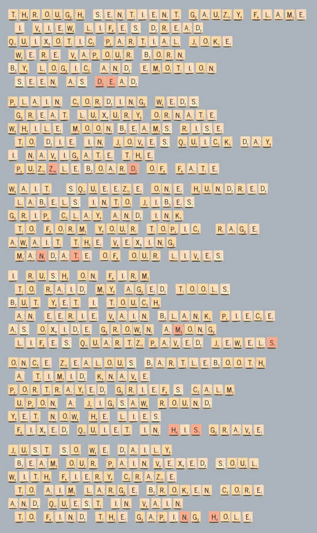 Scrabble Poem In Iambic Pentameter Created With All 100 Tiles Scrabble Poem In Iambic Pentameter Created With All 100 Tiles