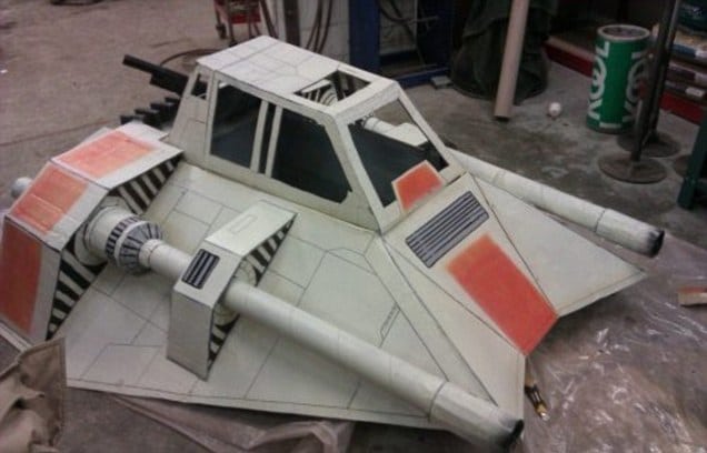 Cardboard Build Of Star Wars Snowspeeder Tames The Slopes