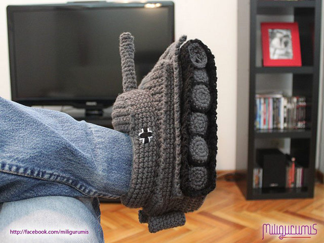 Crocheted Slippers Go Panzer Tank On Your Feet Crocheted Slippers Go Panzer Tank On Your Feet