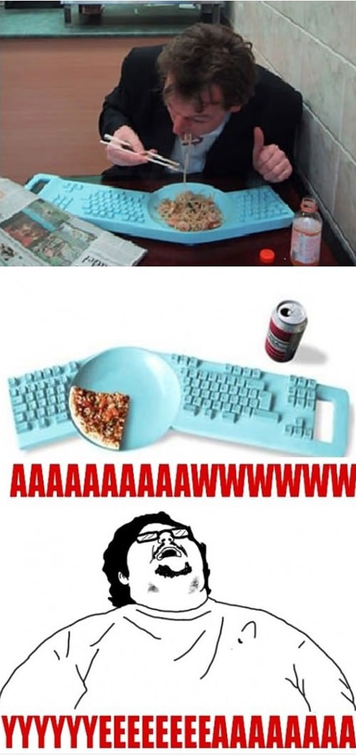 For Workaholics: A Keyboard Design With A Lunch Bowl Built In