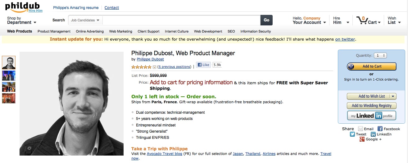 Creative Fake Amazon Page Resume: Somebody Hire This Guy Quick