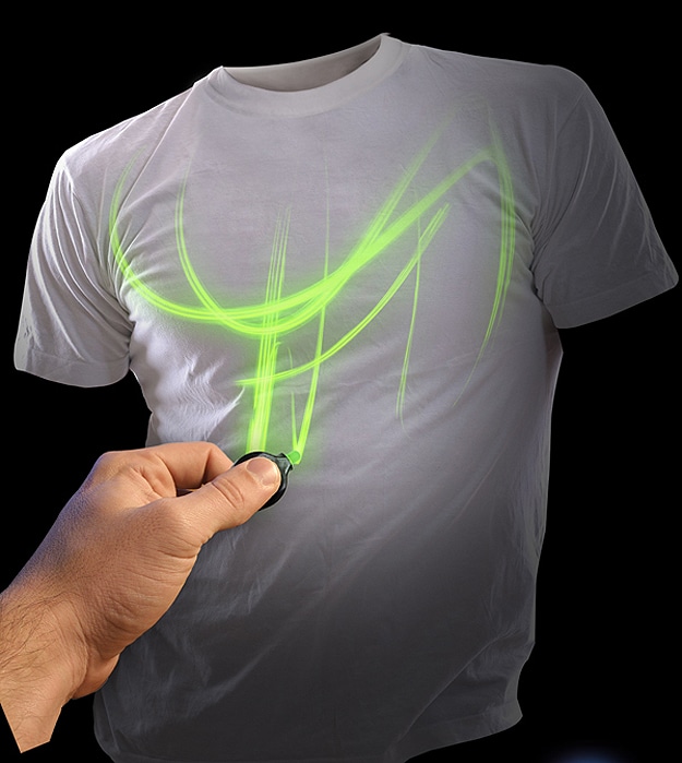 World’s First Fully Interactive Glow Shirt Uses Mini UV Light & Laser World’s First Fully Interactive Glow Shirt Uses Mini UV Light & Laser