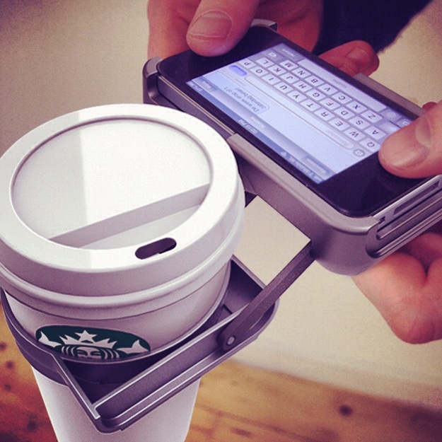 iPhone Cup Holder Case Holds Your Coffee Cup While You Text iPhone Cup Holder Case Holds Your Coffee Cup While You Text