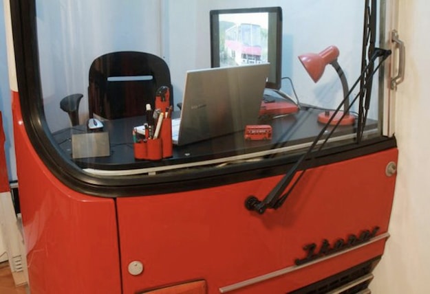 Old Bus Transformed Into A Stylish, Sharp Home Office Old Bus Transformed Into A Stylish, Sharp Home Office