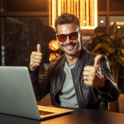 Laptop Payment Bitcoin Games Man Thumbs