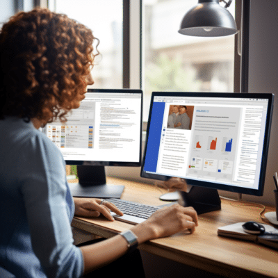 Woman Curly Hair Working On Computer