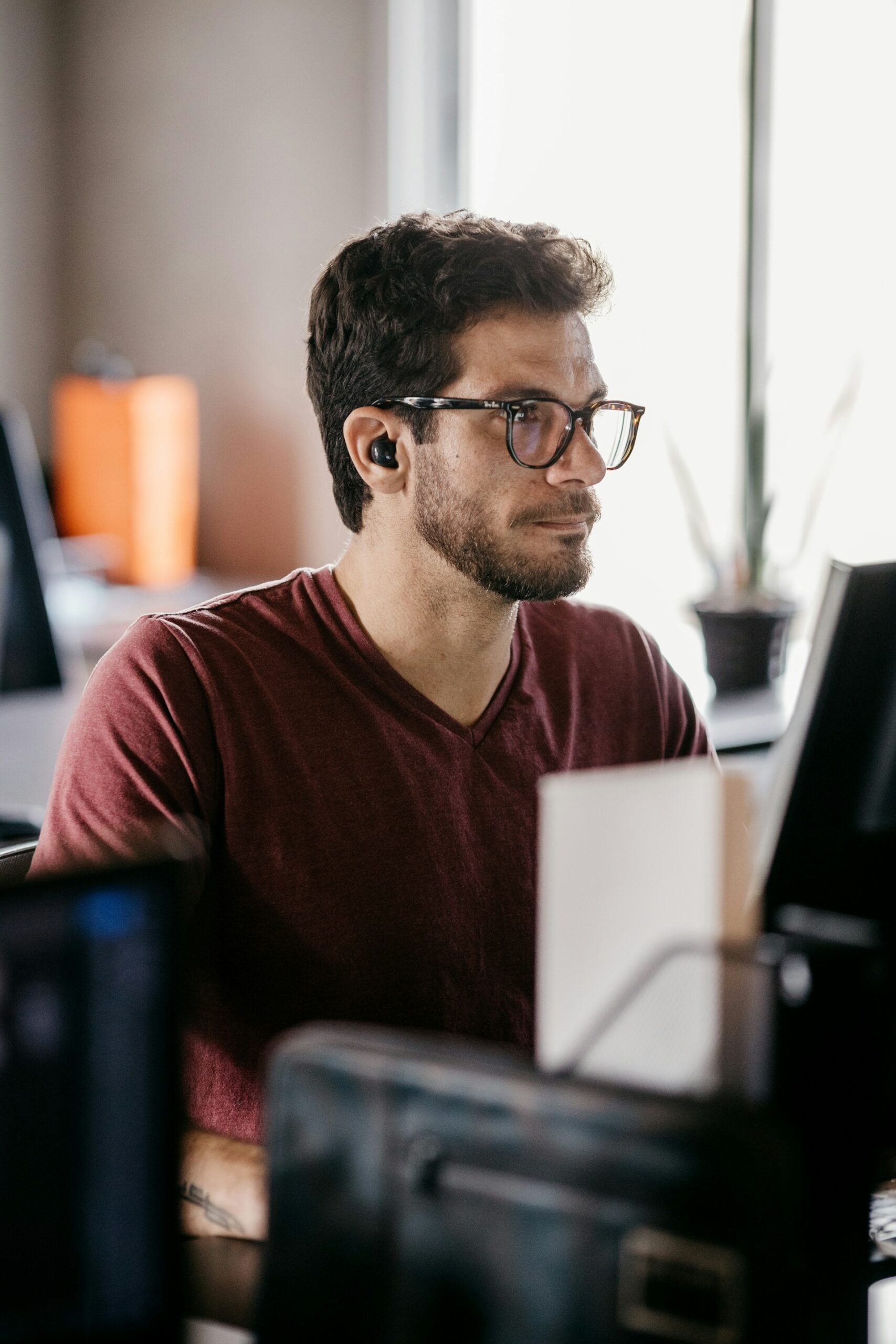 Man Sitting Computer Finding People