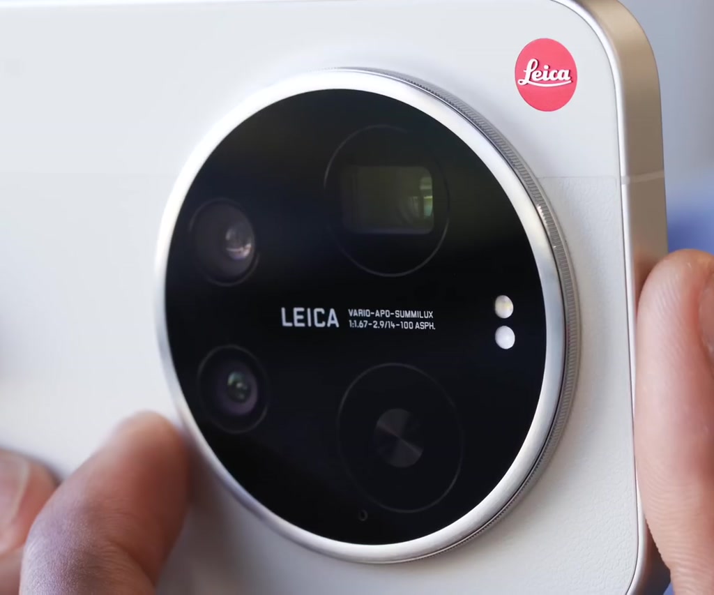 Vertical close-up of the Xiaomi 17 Ultra showing the Leica-branded oversized rear camera module and triple lenses